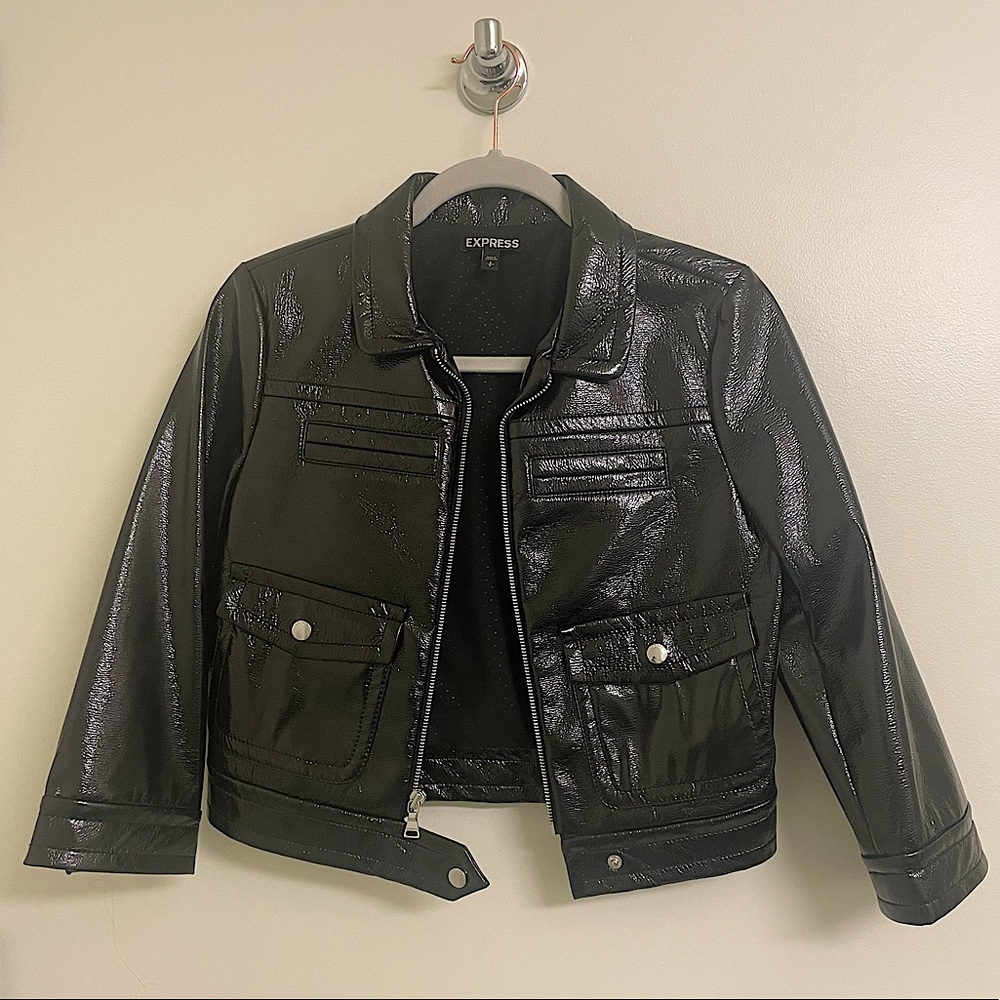 Black patent leather cropped jacket
